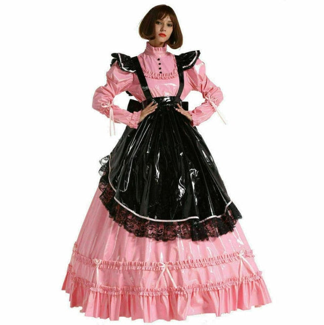 French Pink Leather Maid Costume - AMOROUSDRESS