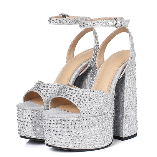 Crystal Platform Peep Toe High Heels - AMOROUSDRESS