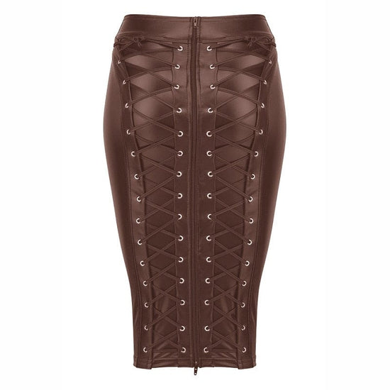 Back Lace Up Leather Skirt - AMOROUSDRESS