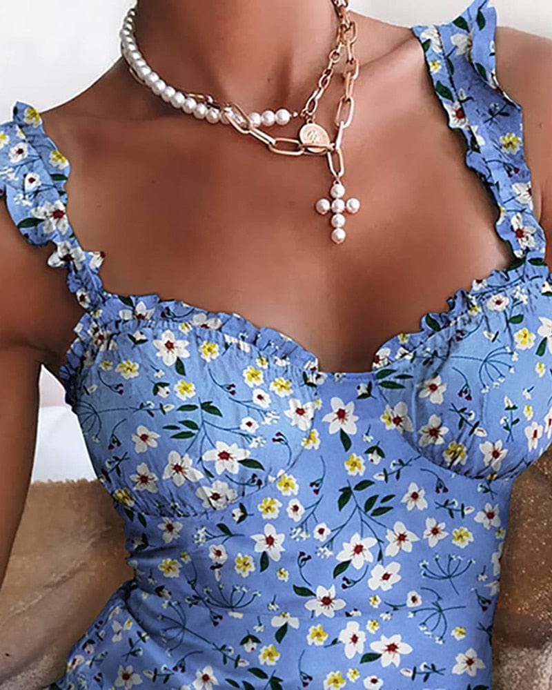 Floral A-Line Mini Dress - AMOROUSDRESS