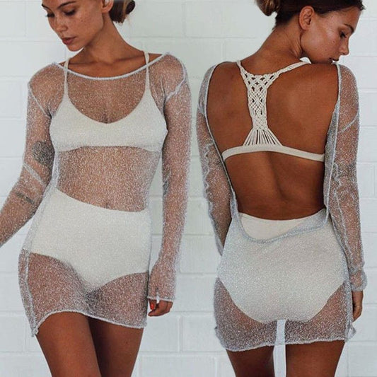 Backless Mesh Sheer Mini Dress