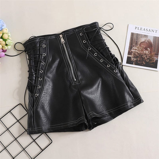 Naomi Tie Leather Shorts - AMOROUSDRESS