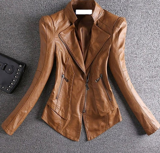 Norah Leather Zipper Jacket - AMOROUSDRESS