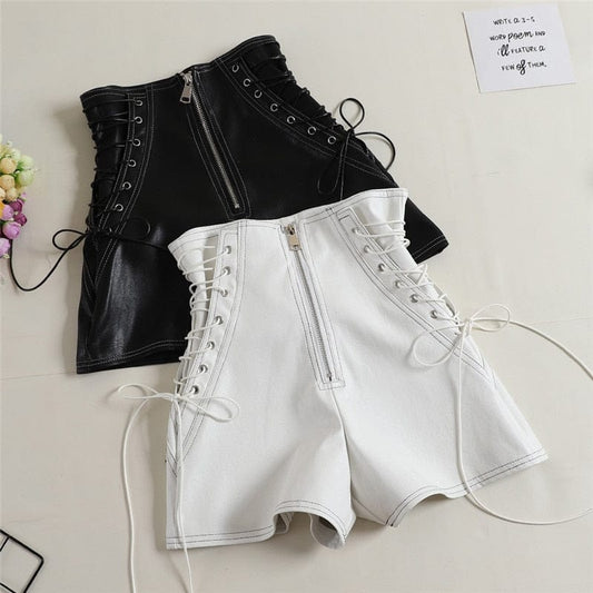 Naomi Tie Leather Shorts - AMOROUSDRESS