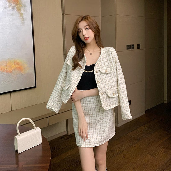 Elegant Diamond Tweed Set - AMOROUSDRESS