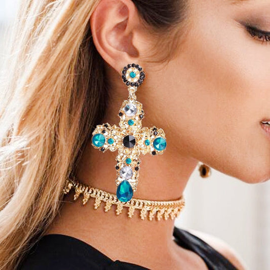 Passion Crystal Cross Drop Earrings