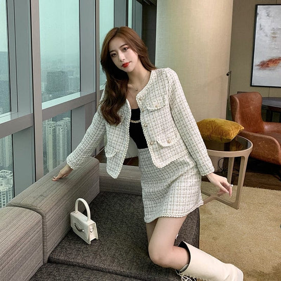 Elegant Diamond Tweed Set - AMOROUSDRESS