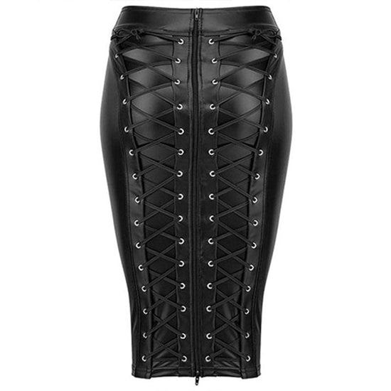 Back Lace Up Leather Skirt - AMOROUSDRESS