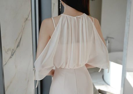 Elegant Voile Off the Shoulder Dress - AMOROUSDRESS