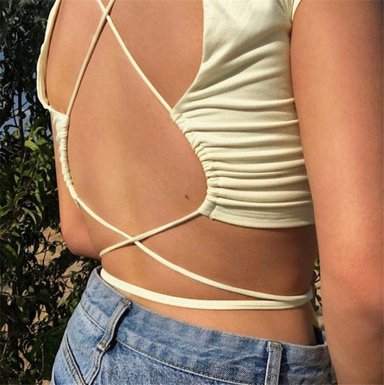 Sweet Lace-up Backless Top - AMOROUSDRESS