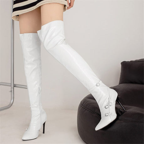 Donna Leather Over The Knee Boots - AMOROUSDRESS