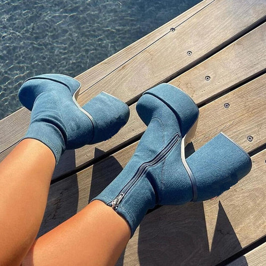 Denim Y2K High Heels Boots - AMOROUSDRESS