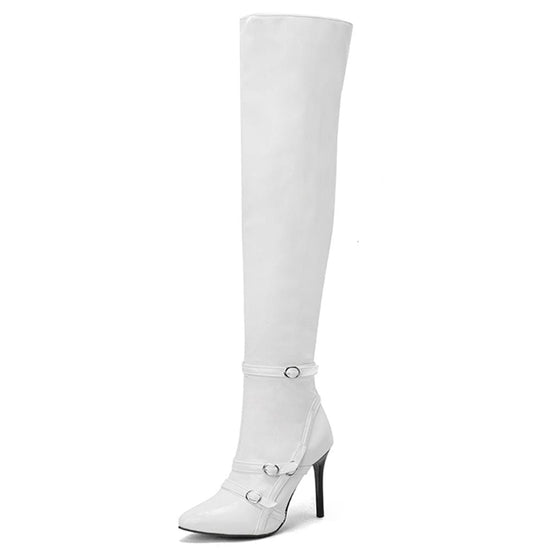 Donna Leather Over The Knee Boots - AMOROUSDRESS