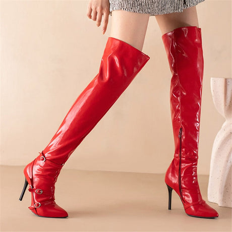 Donna Leather Over The Knee Boots - AMOROUSDRESS