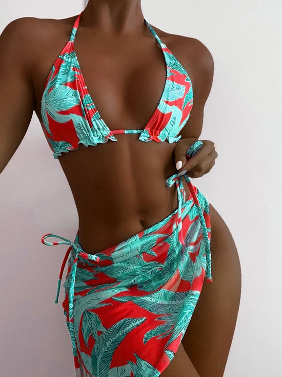 Malibu Ruffled Bikini set (3Pcs) - AMOROUSDRESS