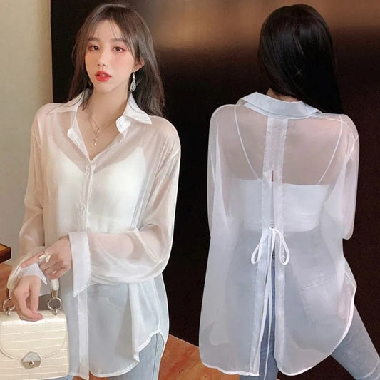 Neat Transparent Blouse - AMOROUSDRESS