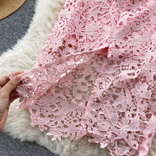 Elegant Pink Lace Dress - AMOROUSDRESS