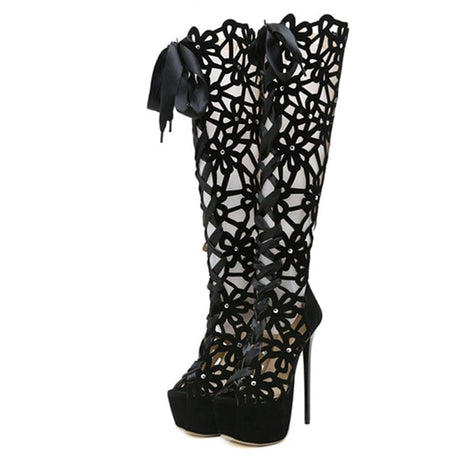 Dahlia Hollow Out Heel Boots - AMOROUSDRESS