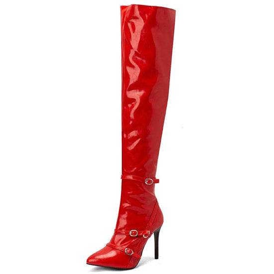 Donna Leather Over The Knee Boots - AMOROUSDRESS
