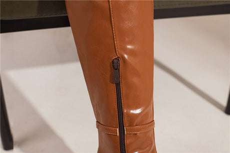 Donna Leather Over The Knee Boots - AMOROUSDRESS