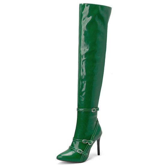 Donna Leather Over The Knee Boots - AMOROUSDRESS