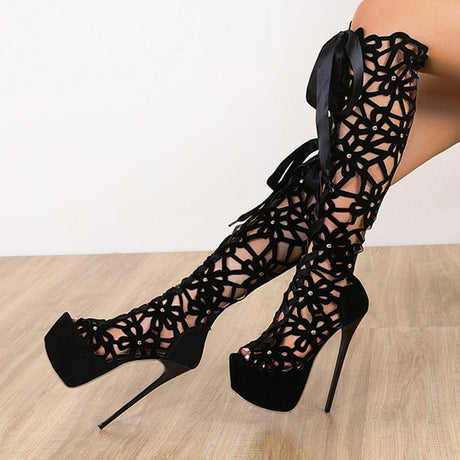 Dahlia Hollow Out Heel Boots - AMOROUSDRESS