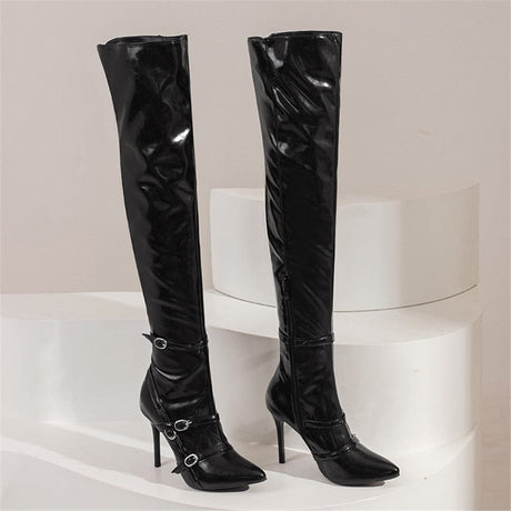 Donna Leather Over The Knee Boots - AMOROUSDRESS