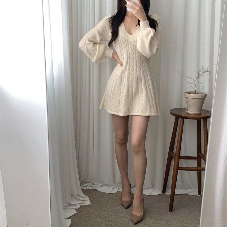 Twist Knitted Mini Dress - AMOROUSDRESS