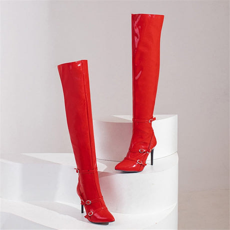 Donna Leather Over The Knee Boots - AMOROUSDRESS