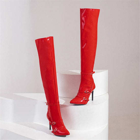 Donna Leather Over The Knee Boots - AMOROUSDRESS