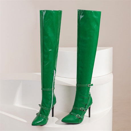 Donna Leather Over The Knee Boots - AMOROUSDRESS