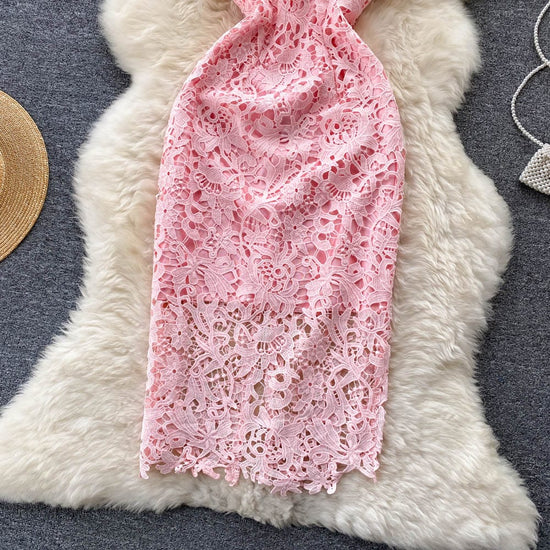 Elegant Pink Lace Dress - AMOROUSDRESS