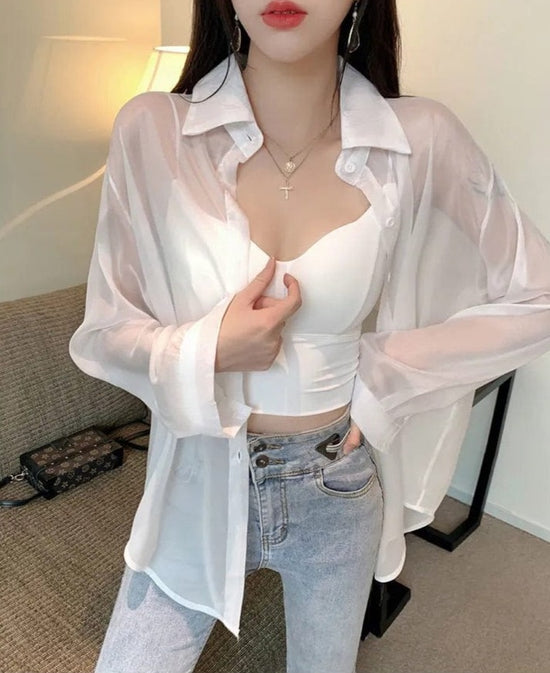 Neat Transparent Blouse - AMOROUSDRESS
