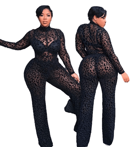 Long Sleeve Sexy Transparent Lace Jumpsuit - AMOROUSDRESS