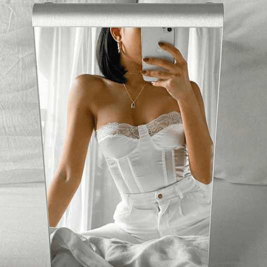 Sleeveless Satin Corset Crop Top - AMOROUSDRESS