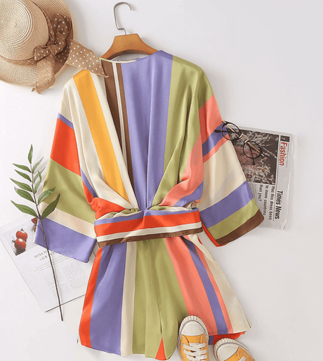 Stripe Satin Bowknot Romper - AMOROUSDRESS