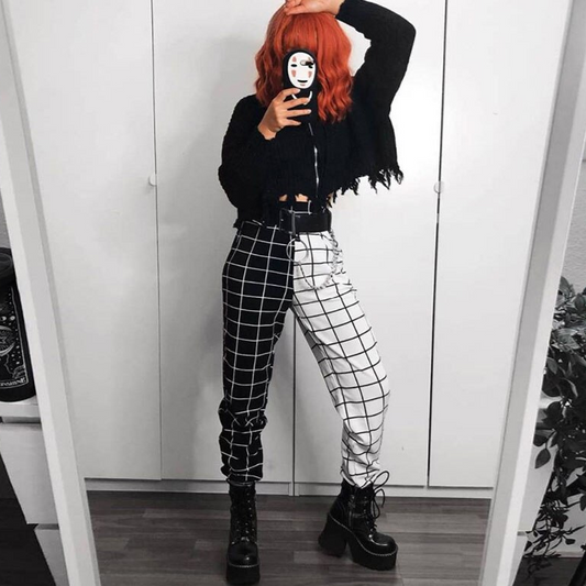 Multicolor Plaid Streetwear Pants - AMOROUSDRESS