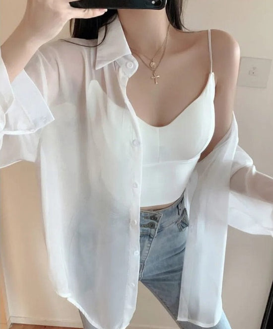 Neat Transparent Blouse - AMOROUSDRESS