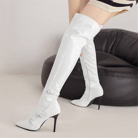 Donna Leather Over The Knee Boots - AMOROUSDRESS