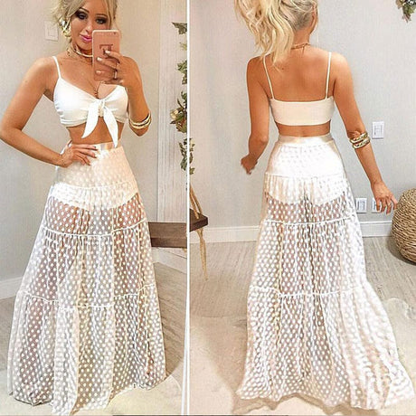 Tempting Spotted High Waist Skirt Outfit - AMOROUSDRESS