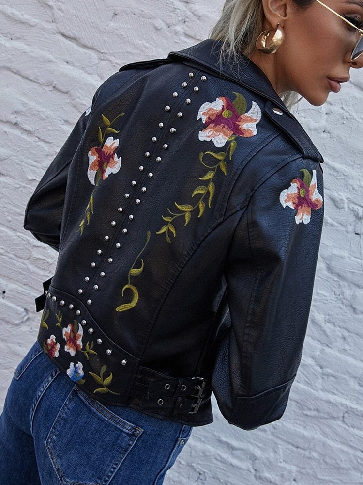 Floral Mia Leather Jacket - AMOROUSDRESS