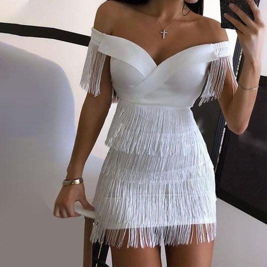 Amaya Off Shoulder Tassel Dress