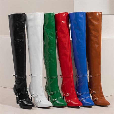 Donna Leather Over The Knee Boots - AMOROUSDRESS