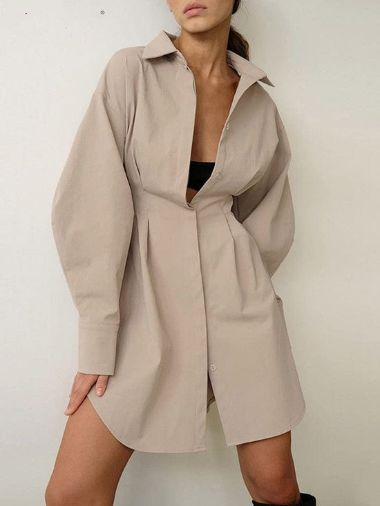 Pleated Office Style Mini Dress - AMOROUSDRESS