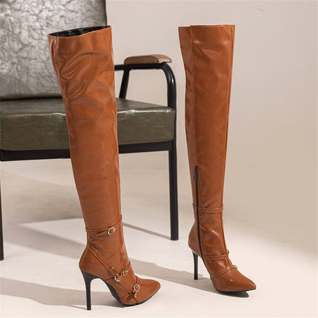 Donna Leather Over The Knee Boots - AMOROUSDRESS