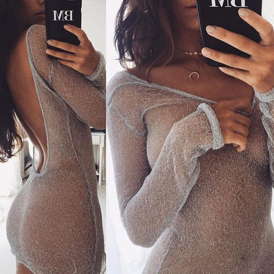 Backless Mesh Sheer Mini Dress