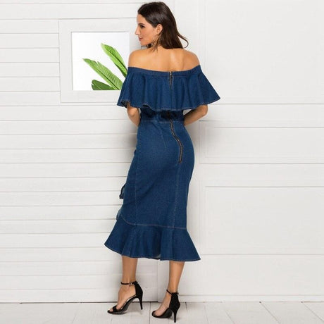 Dana Denim Off Shoulder Dress - AMOROUSDRESS