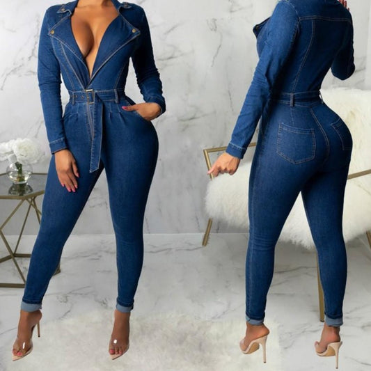 Carina Denim Jumpsuit - AMOROUSDRESS