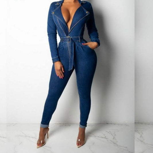 Carina Denim Jumpsuit - AMOROUSDRESS