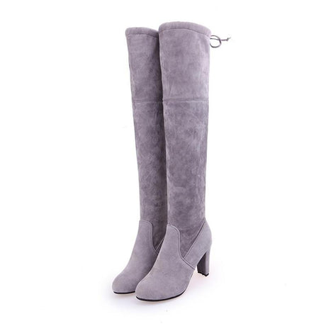 Plush Thigh High Heel Boots - AMOROUSDRESS